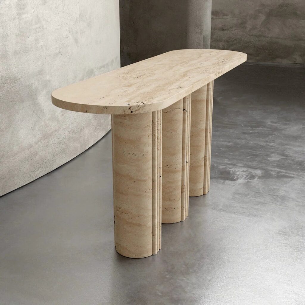 3 Pillar 3 Flutes Console Table – Carved Stone Furniture - View 1
