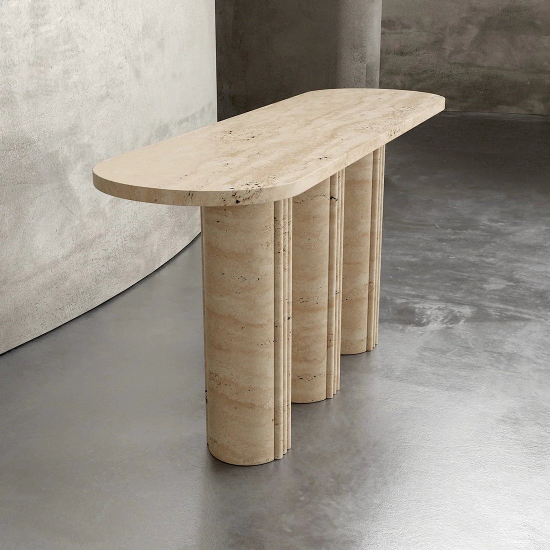 3 Pillar 3 Flutes Console Table – Carved Stone Furniture - View 2