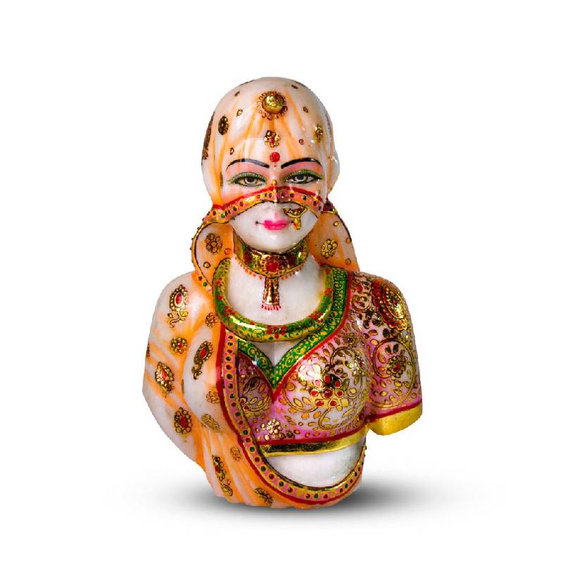 Bani thani , 15 Inch , White Marble Painting Statue
