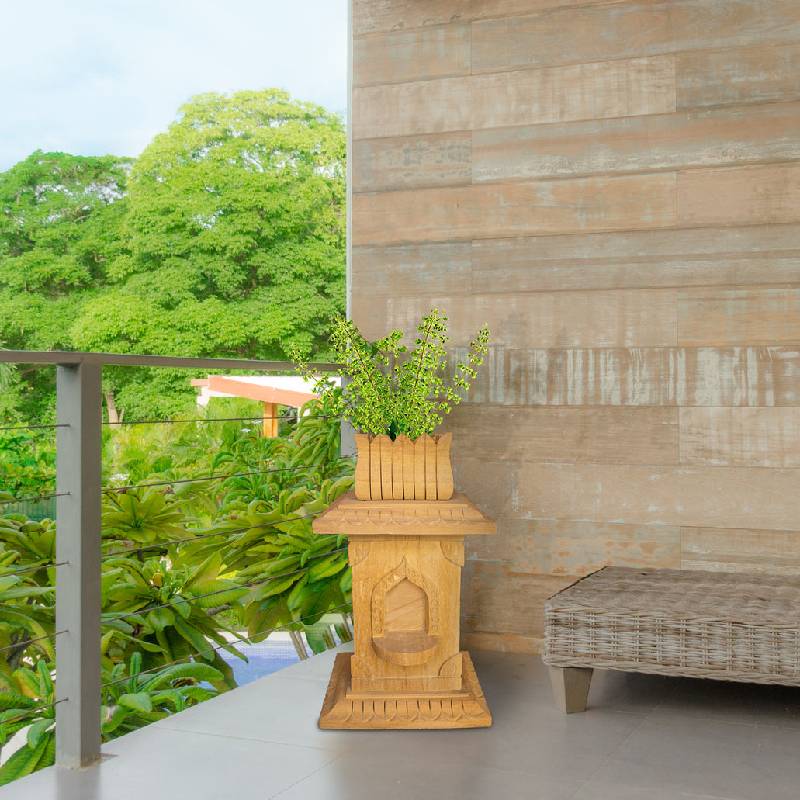 Elegant Tulsi Pot in Teak Gold – Khatu Stone, 25 inch