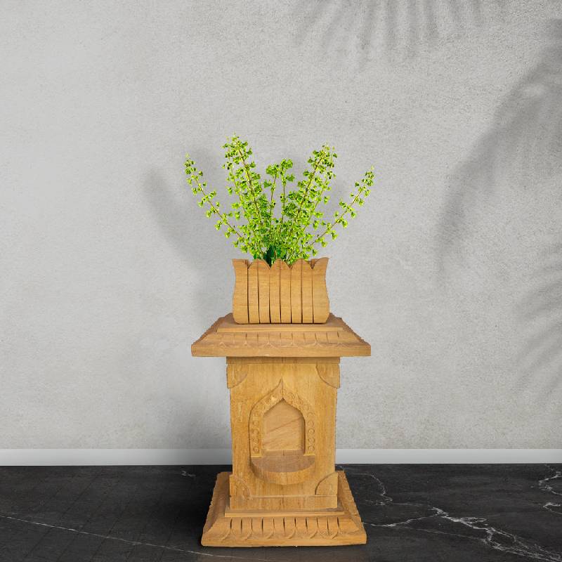 Elegant Tulsi Pot in Teak Gold – Khatu Stone, 25 inch - View 2