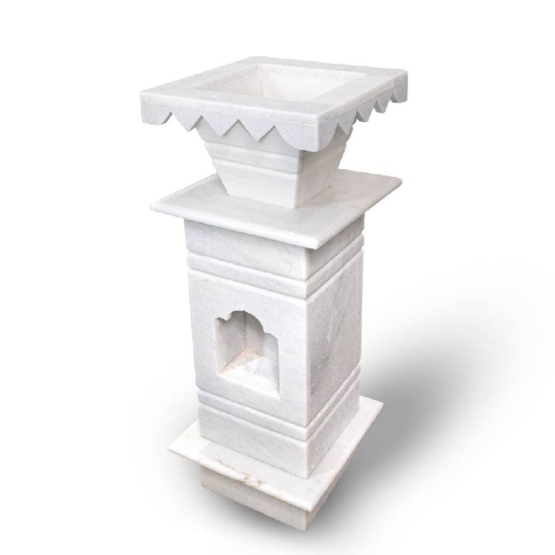 Elegant White Marble Tulsi Pot – Polished Finish