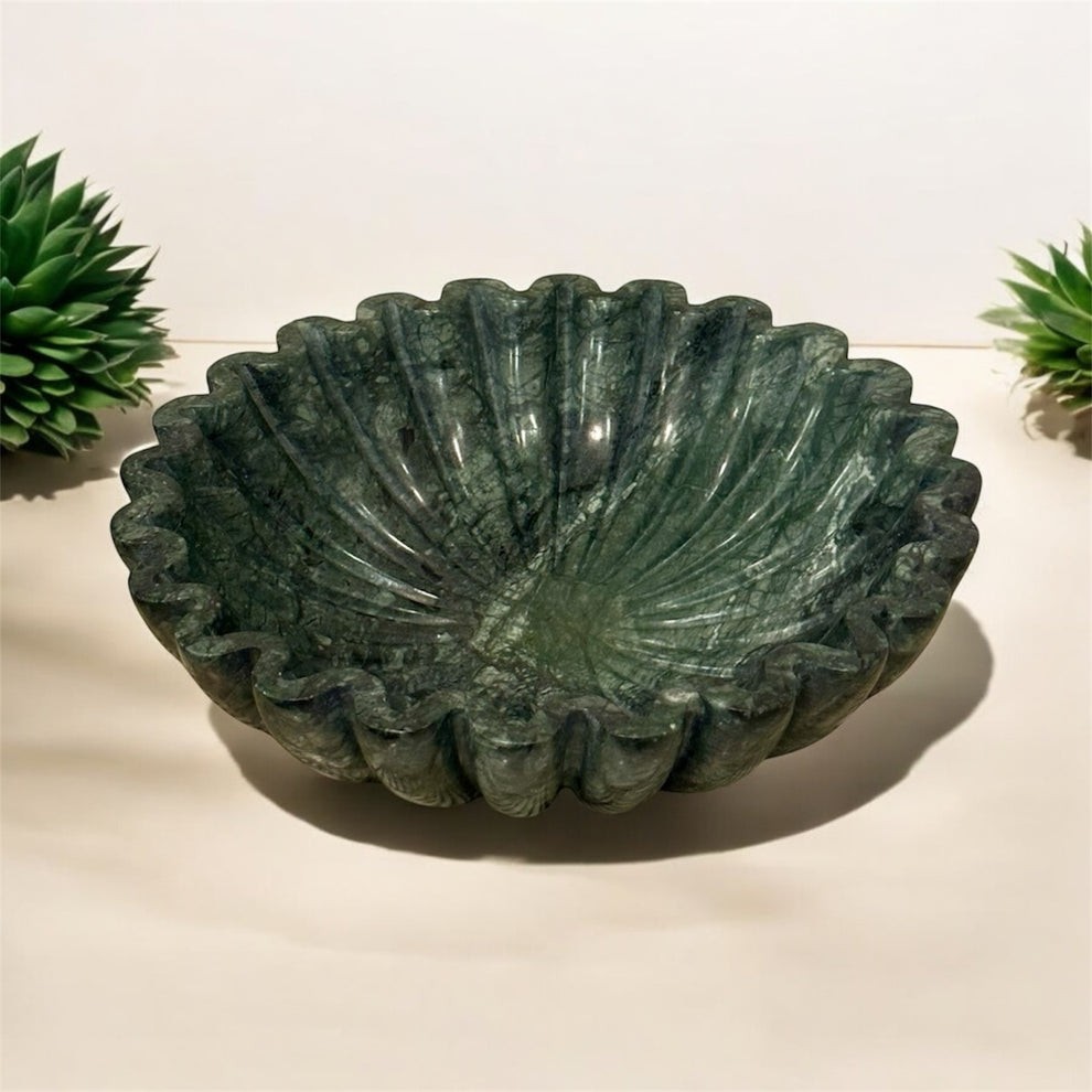Green Marble Urli – Zig-Zag Round Bowl, 12 Inch - View 1