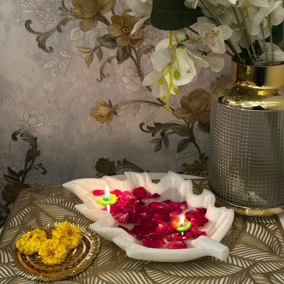 Mapel Design White Marble Urli Bowl – 10 Inch
