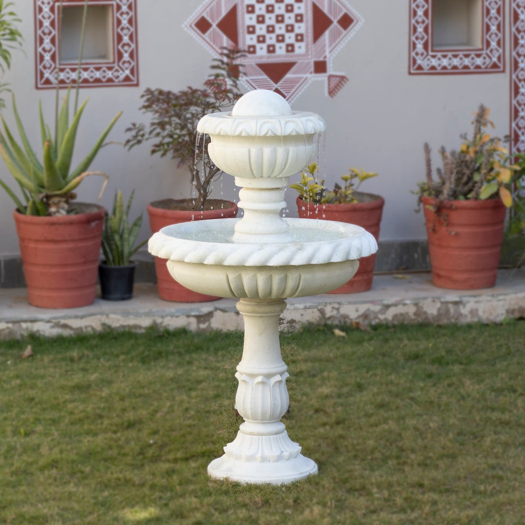Marble Fountain – White Marble Hand-Carving