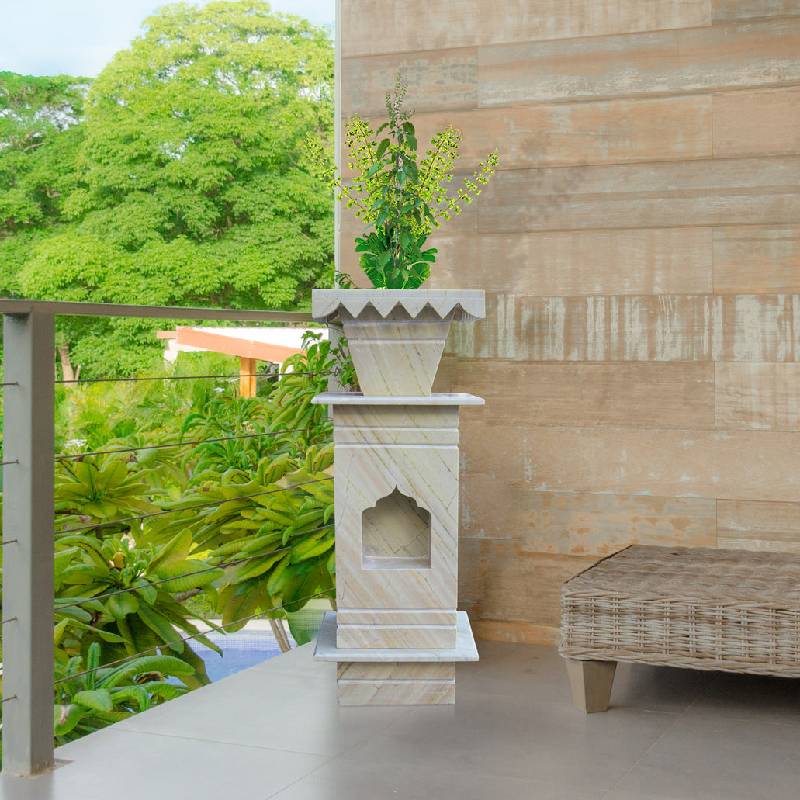 Marble Tulsi Pot – Katni Stone Planter for Roof & Balcony - View 1