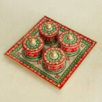 Meenakari Dry Fruit Holder – Hand-Painted Marble Set