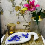 Peacock Shape White Marble Urli – 16 Inch