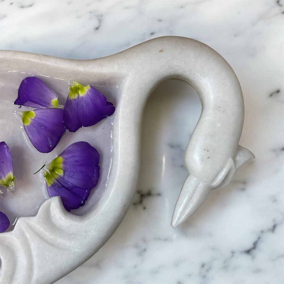 Peacock Shape White Marble Urli – 16 Inch - View 1