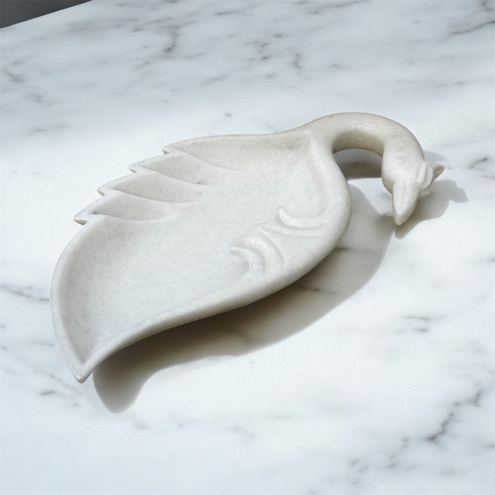 Peacock Shape White Marble Urli – 16 Inch - View 3