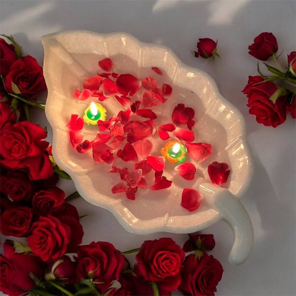 Petal Bowl Design White Marble Urli – 12 Inch - View 1