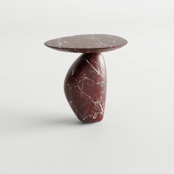 Rosso Side Table – Red Marble with White Lining - View 1