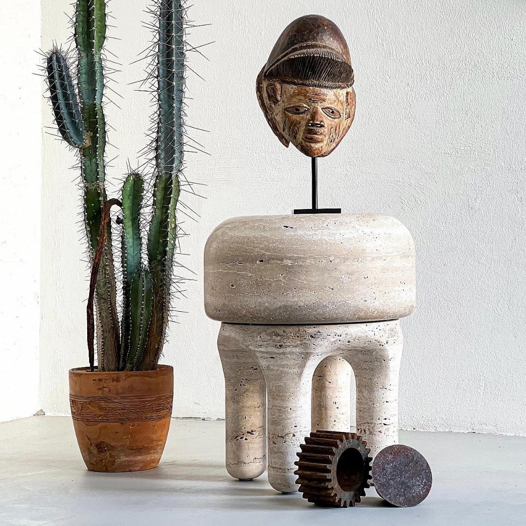 Round Sculpture Stone Stool – Multi-Stone Craft - View 3