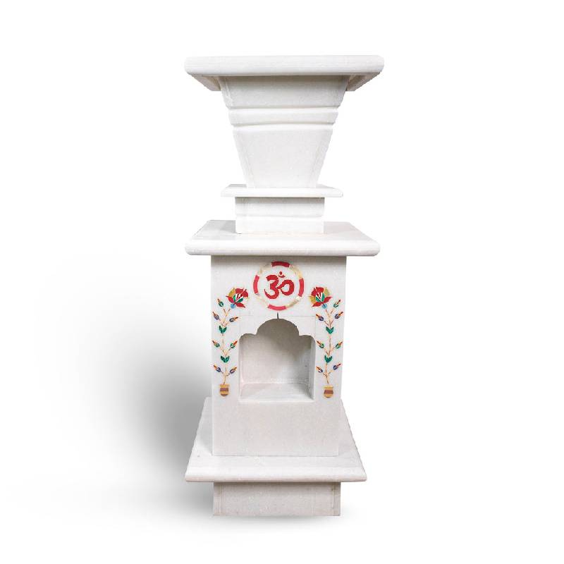 Traditional Inlay White Marble Tulsi Pot - Detail 1