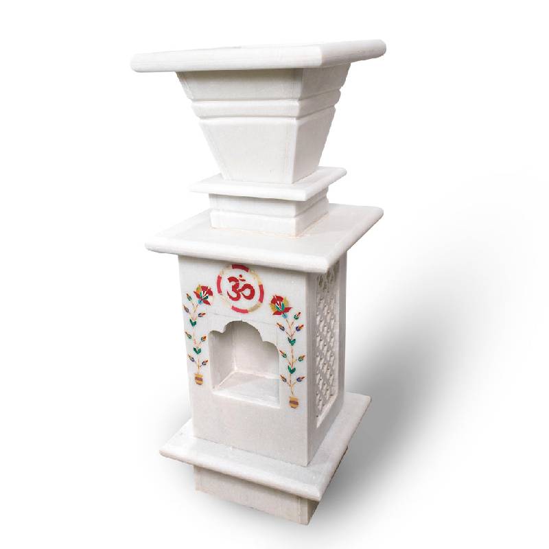 Traditional Inlay White Marble Tulsi Pot - Detail 3