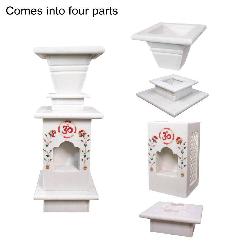 Traditional Inlay White Marble Tulsi Pot - View 6