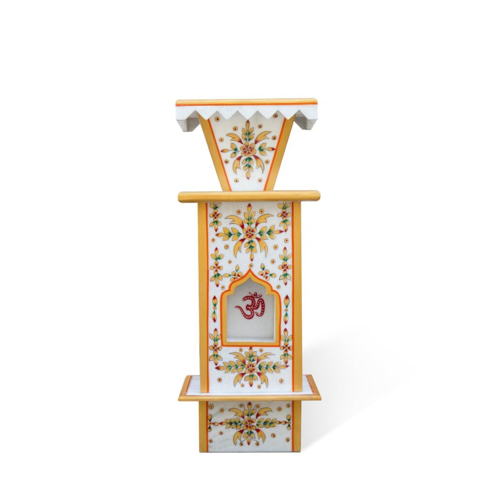 Traditional Hand-Painted Marble Tulsi Pot - Detail 1