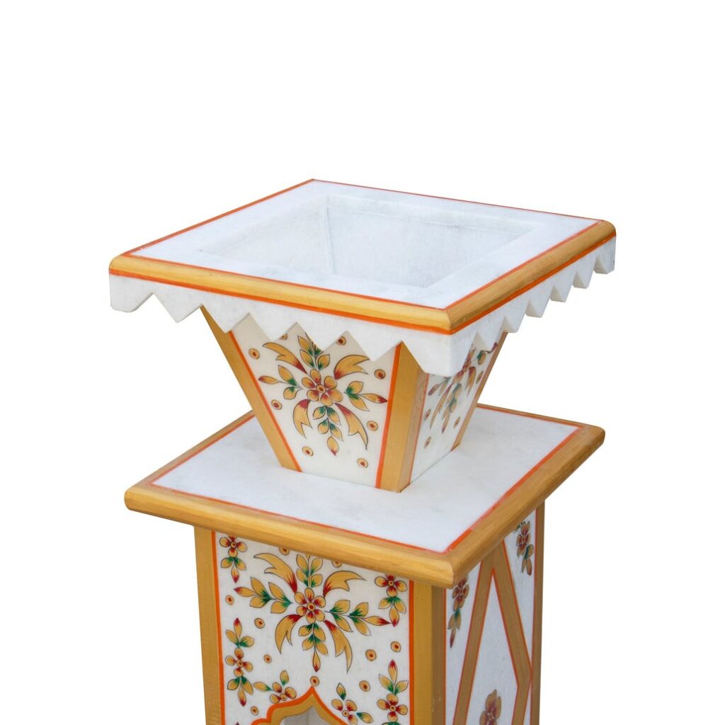 Traditional Hand-Painted Marble Tulsi Pot - Detail 2