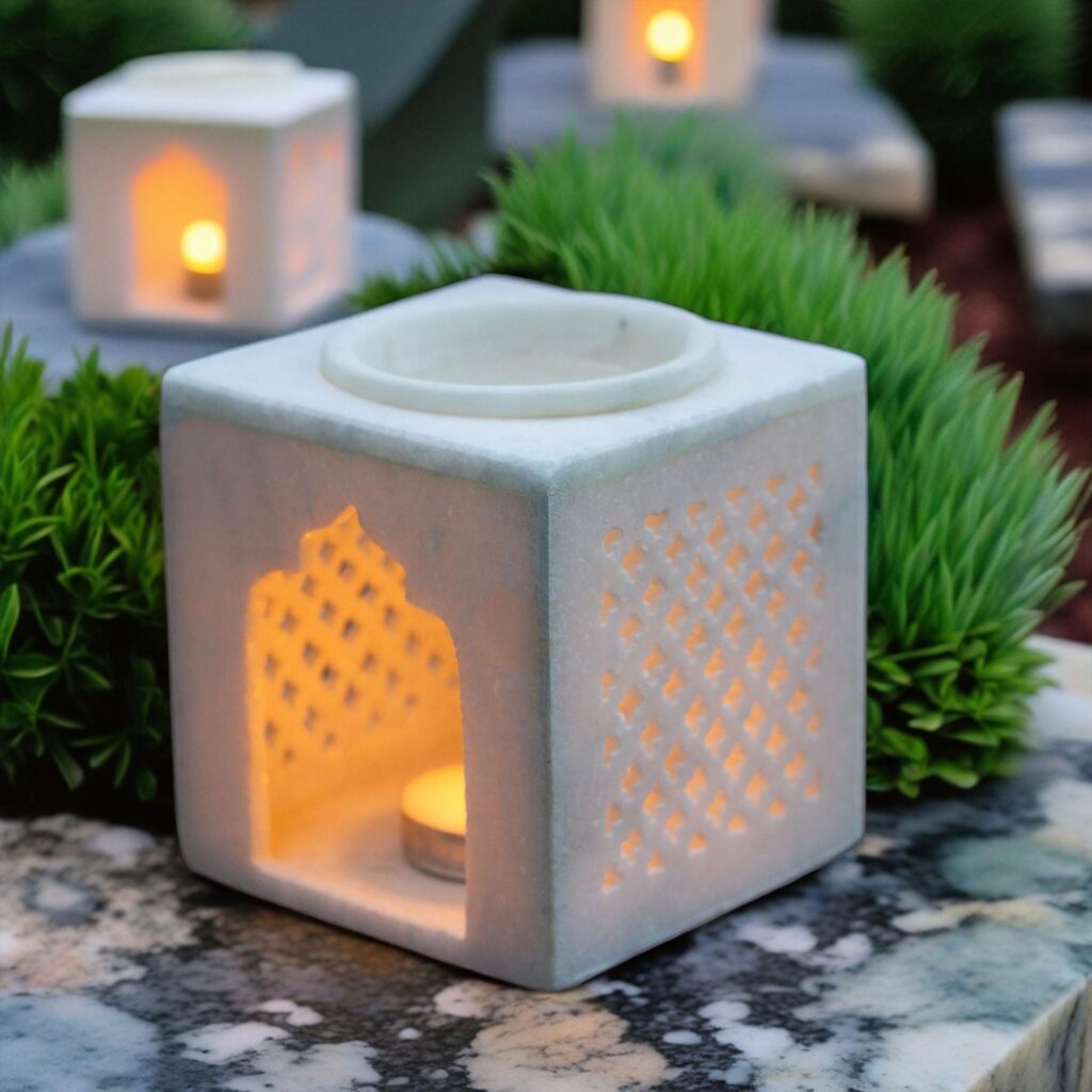 White Marble Aroma Diffuser - Essential Oil Burner, Camphor Fragrance Kapur Dani Vaporizer for Home, Office, Bathroom (White)