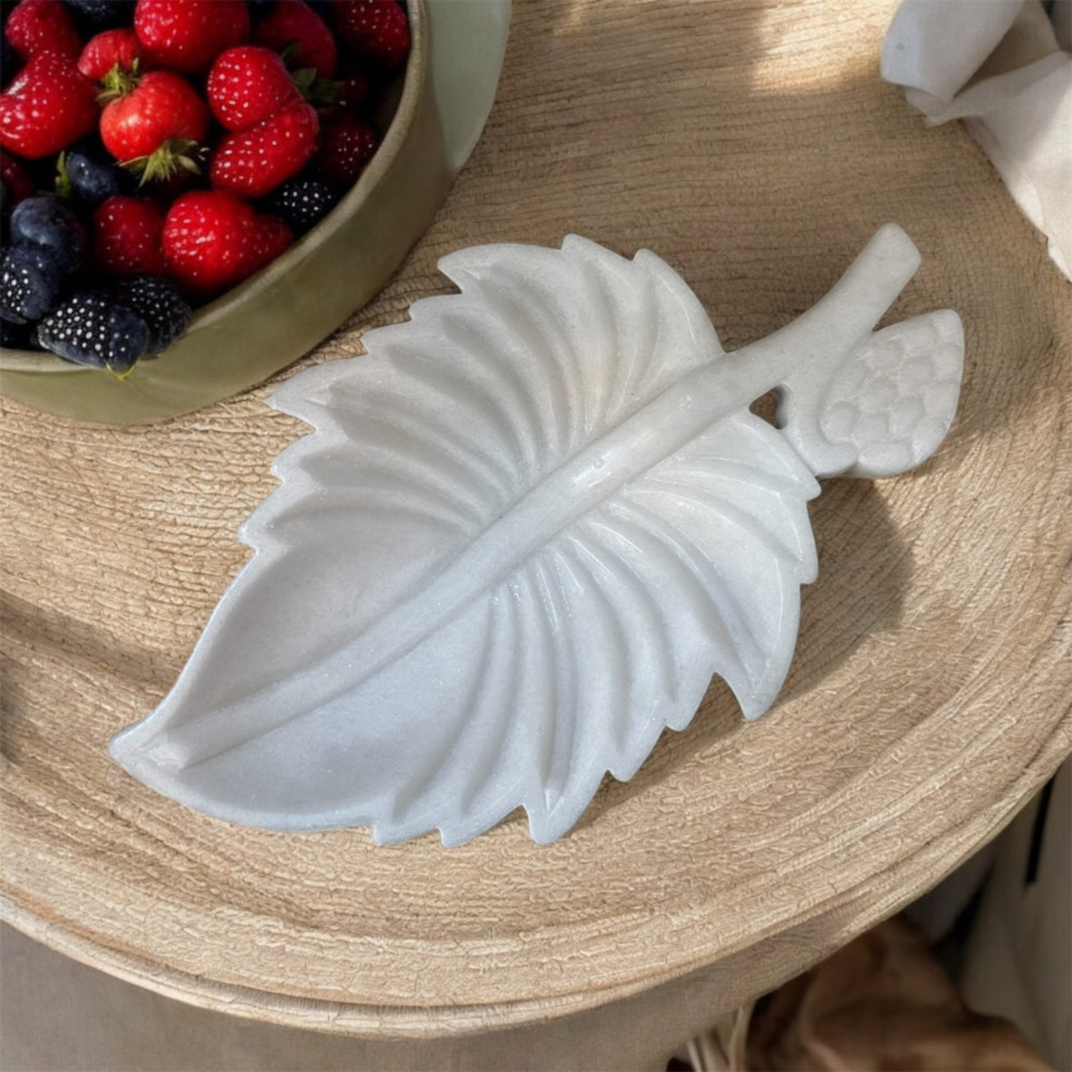 White Marble Fruit Bowl – Leaf Shape Urli, 14 Inch - View 2