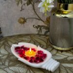 White Marble Palm Design Bowl Urli – 10 Inch