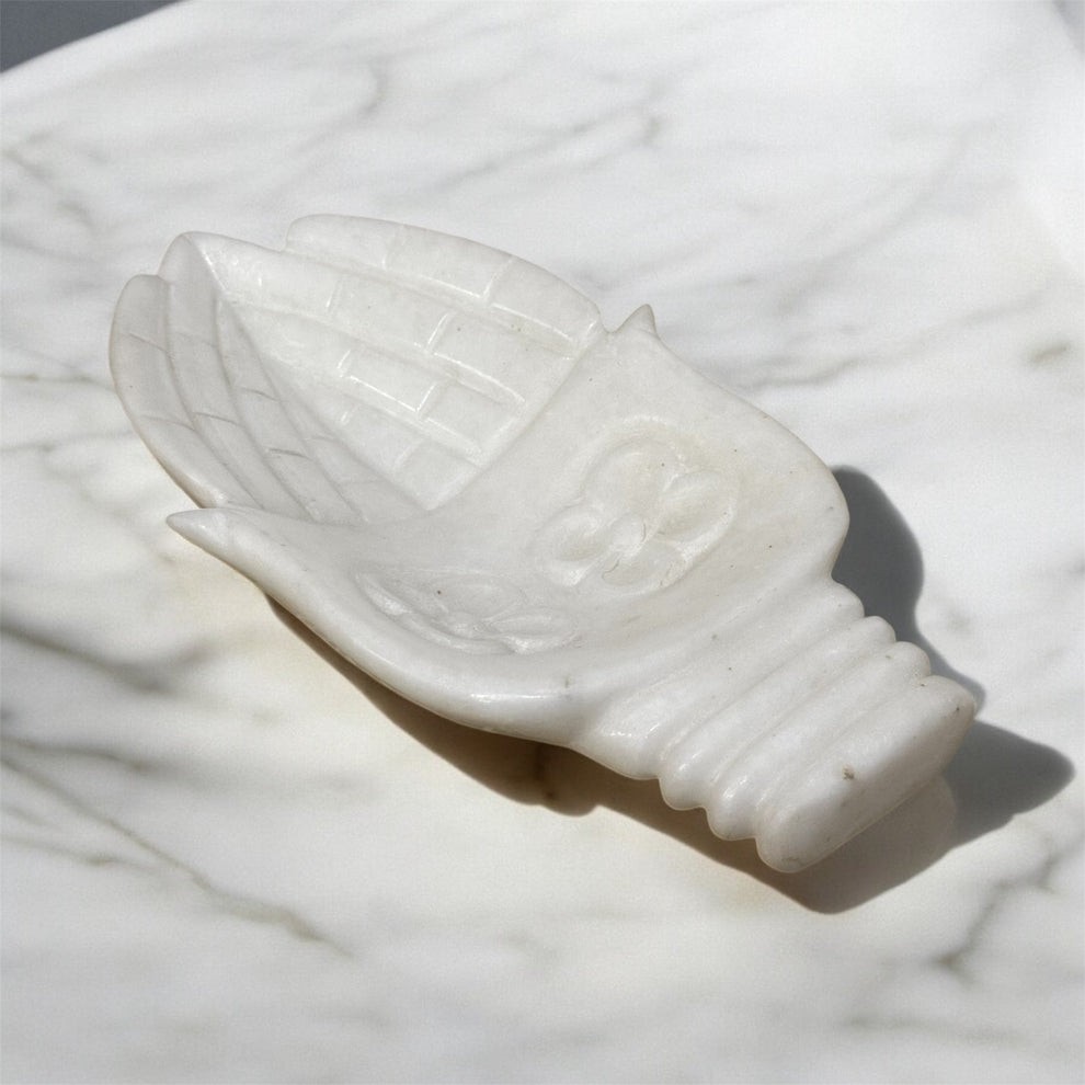 White Marble Palm Design Bowl Urli – 10 Inch - Detail 2
